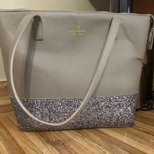 kate spade Beige Tote with Silver Glitter Base